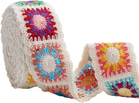 AHANDMAKER 5 Yards Jacquard Embroidery Webbing Strap, 2-1/8 Inch Colorful Ethnic Style Webbing Ribbon Polyester Flower Pattern Woven Trim for DIY Crafts Clothes Embellishment Bag Camera Guitar Straps in Kuwait