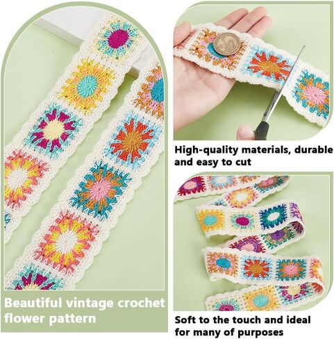 AHANDMAKER 5 Yards Jacquard Embroidery Webbing Strap, 2-1/8 Inch Colorful Ethnic Style Webbing Ribbon Polyester Flower Pattern Woven Trim for DIY Crafts Clothes Embellishment Bag Camera Guitar Straps in Kuwait