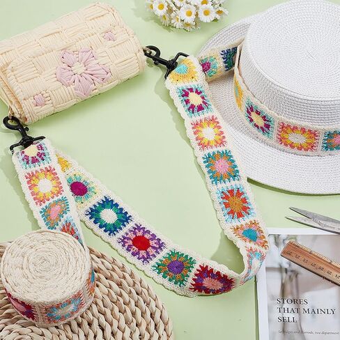 AHANDMAKER 5 Yards Jacquard Embroidery Webbing Strap, 2-1/8 Inch Colorful Ethnic Style Webbing Ribbon Polyester Flower Pattern Woven Trim for DIY Crafts Clothes Embellishment Bag Camera Guitar Straps in Kuwait