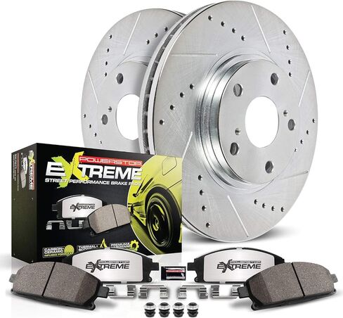 PowerStop Front Brake Kit for Buick Century 1997-05 |LeSabre 2000-05 |Regal 1997-04 |Chevrolet Venture 1997-05 - Carbon-Fiber Ceramic Z26 Brake Pads + Drilled & Slotted Rotors Upgrade, K2553-26 in Kuwait