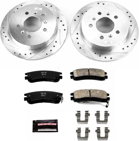 PowerStop Rear Brake Kit for Buick Allure 2008-09 |LaCrosse 2008-09 |Chevrolet Impala 2006-10 - Drilled and Slotted Disc Rotors with Carbon-Fiber Ceramic Brake Pads Replacement, K1440 in Kuwait