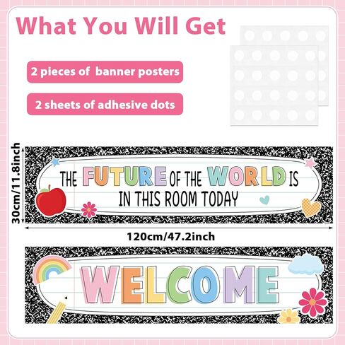 2Pcs Composition Notebook Welcome Banner Poster Composition The Future of The World Is In This Room Today Classroom Decoration 47x12 Inch Motivational Banner Poster for Classroom School Wall Decor in Saudi Arabia