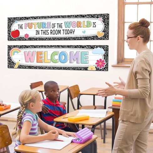 2Pcs Composition Notebook Welcome Banner Poster Composition The Future of The World Is In This Room Today Classroom Decoration 47x12 Inch Motivational Banner Poster for Classroom School Wall Decor in Saudi Arabia