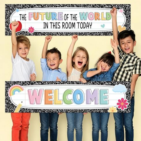 2Pcs Composition Notebook Welcome Banner Poster Composition The Future of The World Is In This Room Today Classroom Decoration 47x12 Inch Motivational Banner Poster for Classroom School Wall Decor in Saudi Arabia