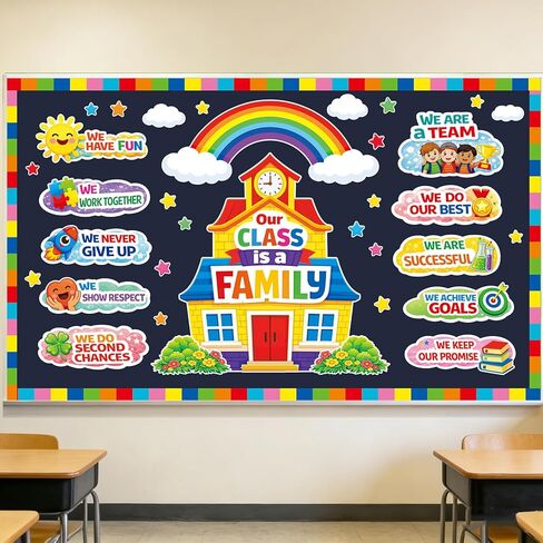 Back-to-School Bulletin Board Decorations for School Classrooms | Pre-cut Laminating Kit: “Our Class Is One Big Family" House Theme 120 adhesive dots reusable perfect for classroom decoration in Kuwait
