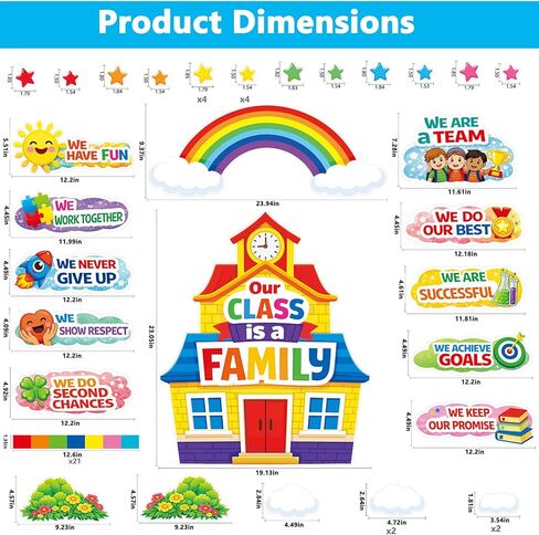 Back-to-School Bulletin Board Decorations for School Classrooms | Pre-cut Laminating Kit: “Our Class Is One Big Family" House Theme 120 adhesive dots reusable perfect for classroom decoration in Kuwait
