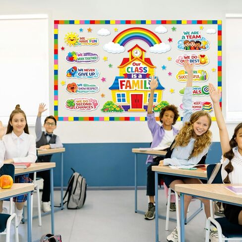 Back-to-School Bulletin Board Decorations for School Classrooms | Pre-cut Laminating Kit: “Our Class Is One Big Family" House Theme 120 adhesive dots reusable perfect for classroom decoration in Kuwait