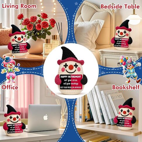 Funny Crochet Clown Retirement Gift for Woman,Retirment Gifts for Women Men 2026,Handmade Happy Retirement Party Decorations Favor,Retired Farewell Gifts for Coworker Boss Lady Manager Friend Mom Dad in Saudi Arabia