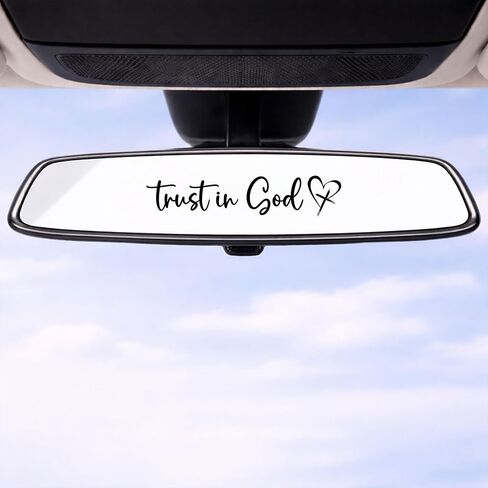 Trust in God Car Mirror Decal 1 Pack, Rearview Mirror Sticker for Car, Christian Auto Accessories, Faith Based Gift, Minimalist Vinyl Lettering Decal for Mirror Window Laptop (Black) in Kuwait