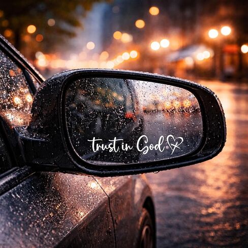 Trust in God Car Mirror Decal 1 Pack, Rearview Mirror Sticker for Car, Christian Auto Accessories, Faith Based Gift, Minimalist Vinyl Lettering Decal for Mirror Window Laptop (Black) in Kuwait