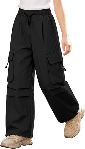 SANGTREE Girls Cargo Pants Lightweight High Elastic Waist Hip Hop Drawstring Pants in Kuwait