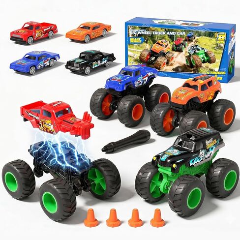 8 Pack Monster Trucks & Die-cast Metal Cars Toy Set, Powered Push and Go Battle Vehicles, DIY Assembly Racing Game with 4 Themes, Birthday Gift for Boy Toddlers Kids Age 3 4 5 6 7 8 Year Old in Saudi Arabia
