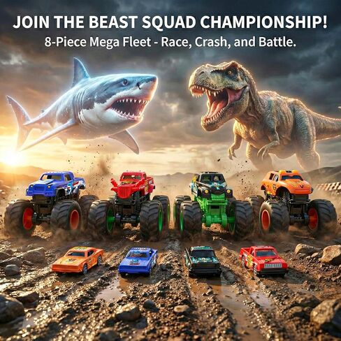 8 Pack Monster Trucks & Die-cast Metal Cars Toy Set, Powered Push and Go Battle Vehicles, DIY Assembly Racing Game with 4 Themes, Birthday Gift for Boy Toddlers Kids Age 3 4 5 6 7 8 Year Old in Saudi Arabia