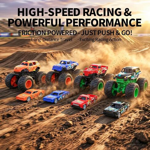 8 Pack Monster Trucks & Die-cast Metal Cars Toy Set, Powered Push and Go Battle Vehicles, DIY Assembly Racing Game with 4 Themes, Birthday Gift for Boy Toddlers Kids Age 3 4 5 6 7 8 Year Old in Saudi Arabia