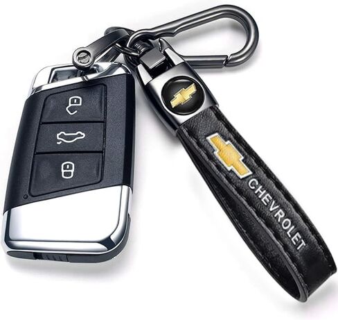 Leather Car Keychain Universal Fit for Chevrolet Chevy Silverado Colorado Tahoe Malibu Suburban Camaro Cruze Equinox Sonic Accessories Key Chain for Men and Women Key Ring 091402 Black in Saudi Arabia