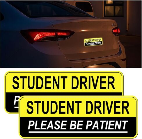 BESULEN 2PCS Student Driver Car Magnet, Magnetic Reflective Please Be Patient Safety Warning Bumper Sticker, Weatherproof Reusable Novice Rookie Safety Sign Decal, Universal for Vehicles (StyleA) in Saudi Arabia