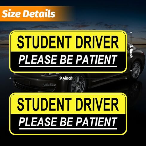 BESULEN 2PCS Student Driver Car Magnet, Magnetic Reflective Please Be Patient Safety Warning Bumper Sticker, Weatherproof Reusable Novice Rookie Safety Sign Decal, Universal for Vehicles (StyleA) in Saudi Arabia