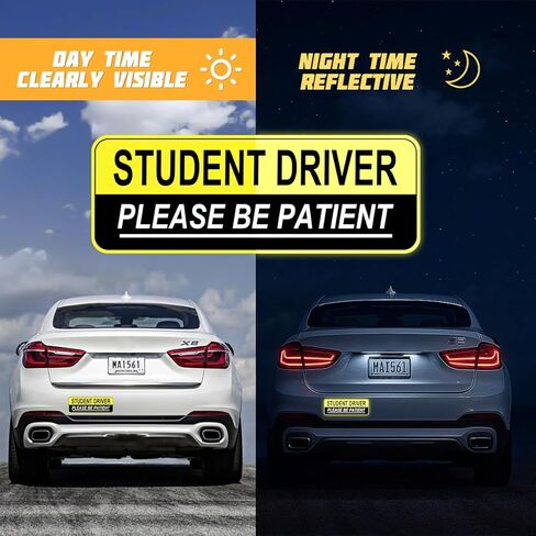 BESULEN 2PCS Student Driver Car Magnet, Magnetic Reflective Please Be Patient Safety Warning Bumper Sticker, Weatherproof Reusable Novice Rookie Safety Sign Decal, Universal for Vehicles (StyleA) in Saudi Arabia