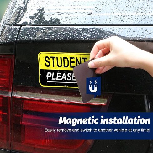 BESULEN 2PCS Student Driver Car Magnet, Magnetic Reflective Please Be Patient Safety Warning Bumper Sticker, Weatherproof Reusable Novice Rookie Safety Sign Decal, Universal for Vehicles (StyleA) in Saudi Arabia