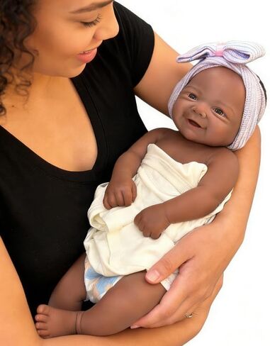 18inch 6 Lbs Cute Doll Lifelike Baby Girl Vivienne Full Body Soft Silicone Black Reborn Baby 3D Skin Painted Weighted Doll, Mouth Can Be Opened in Saudi Arabia