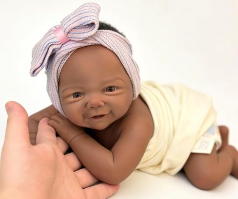 18inch 6 Lbs Cute Doll Lifelike Baby Girl Vivienne Full Body Soft Silicone Black Reborn Baby 3D Skin Painted Weighted Doll, Mouth Can Be Opened in Saudi Arabia
