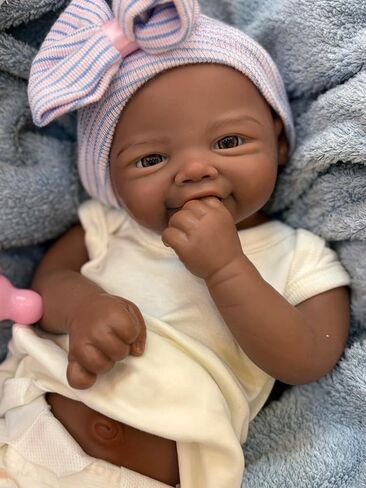 18inch 6 Lbs Cute Doll Lifelike Baby Girl Vivienne Full Body Soft Silicone Black Reborn Baby 3D Skin Painted Weighted Doll, Mouth Can Be Opened in Saudi Arabia
