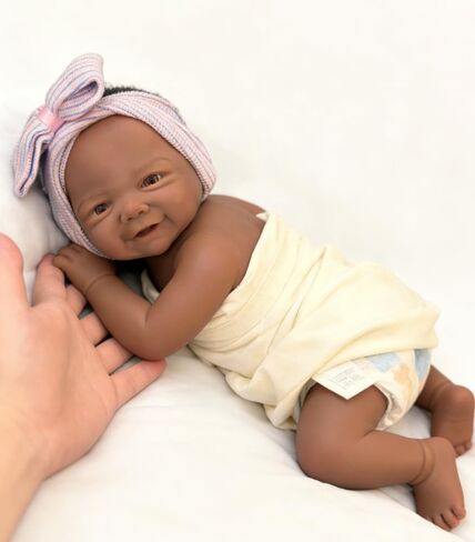 18inch 6 Lbs Cute Doll Lifelike Baby Girl Vivienne Full Body Soft Silicone Black Reborn Baby 3D Skin Painted Weighted Doll, Mouth Can Be Opened in Saudi Arabia