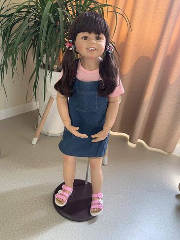 39inch Reborn Toddler Doll, Huge Baby Full Body Hard Vinyl Smile Realistic Standing Brown Hair Girl Dress Model Collectible in Kuwait