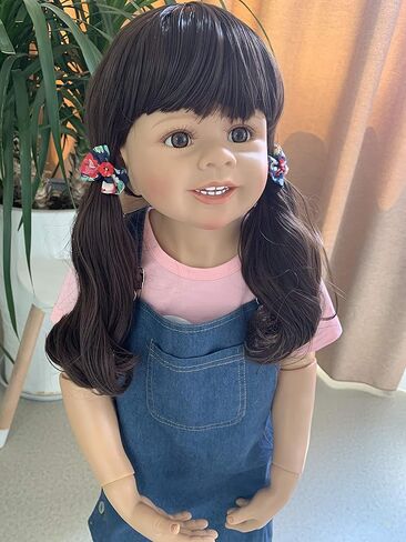 39inch Reborn Toddler Doll, Huge Baby Full Body Hard Vinyl Smile Realistic Standing Brown Hair Girl Dress Model Collectible in Kuwait