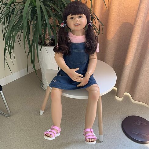 39inch Reborn Toddler Doll, Huge Baby Full Body Hard Vinyl Smile Realistic Standing Brown Hair Girl Dress Model Collectible in Kuwait