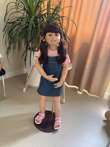 39inch Reborn Toddler Doll, Huge Baby Full Body Hard Vinyl Smile Realistic Standing Brown Hair Girl Dress Model Collectible in Kuwait