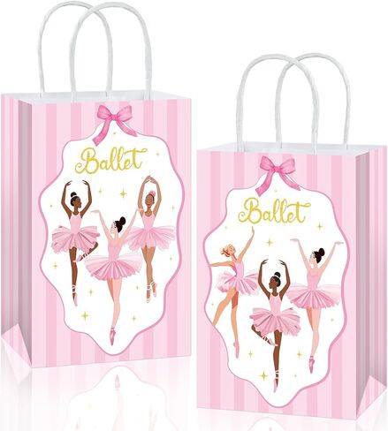 16Pcs Ballerina Party Favor Bags Ballerina Birthday Decorations Ballet Theme Candy Goodie Bags with Handles Pink Dancing Girl Gift Paper Bag for Girls Birthday Baby Shower Wedding Party Supplies in Kuwait