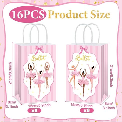 16Pcs Ballerina Party Favor Bags Ballerina Birthday Decorations Ballet Theme Candy Goodie Bags with Handles Pink Dancing Girl Gift Paper Bag for Girls Birthday Baby Shower Wedding Party Supplies in Kuwait