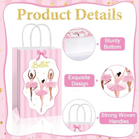 16Pcs Ballerina Party Favor Bags Ballerina Birthday Decorations Ballet Theme Candy Goodie Bags with Handles Pink Dancing Girl Gift Paper Bag for Girls Birthday Baby Shower Wedding Party Supplies in Kuwait
