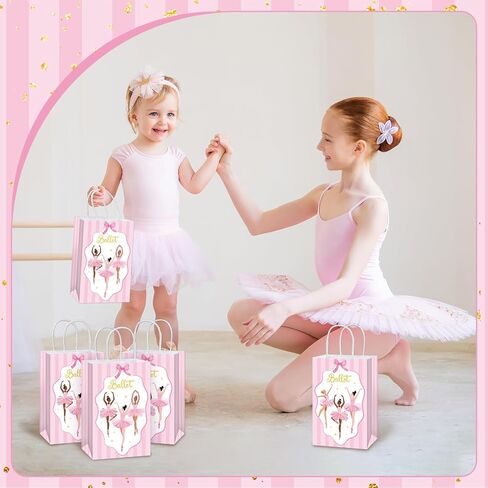 16Pcs Ballerina Party Favor Bags Ballerina Birthday Decorations Ballet Theme Candy Goodie Bags with Handles Pink Dancing Girl Gift Paper Bag for Girls Birthday Baby Shower Wedding Party Supplies in Kuwait