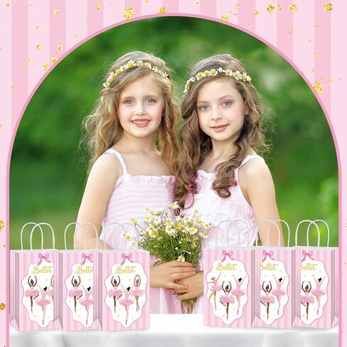 16Pcs Ballerina Party Favor Bags Ballerina Birthday Decorations Ballet Theme Candy Goodie Bags with Handles Pink Dancing Girl Gift Paper Bag for Girls Birthday Baby Shower Wedding Party Supplies in Kuwait