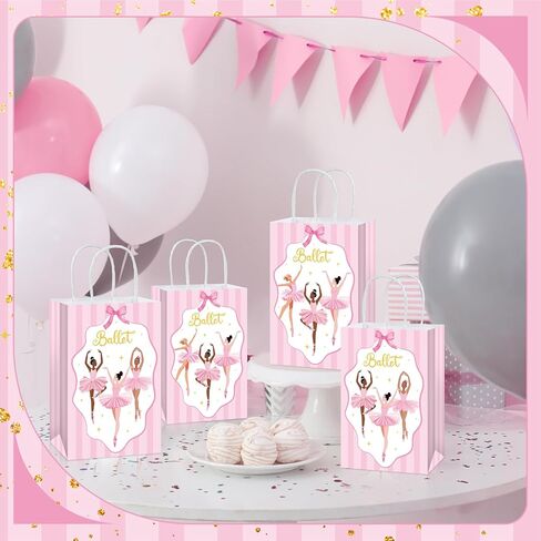 16Pcs Ballerina Party Favor Bags Ballerina Birthday Decorations Ballet Theme Candy Goodie Bags with Handles Pink Dancing Girl Gift Paper Bag for Girls Birthday Baby Shower Wedding Party Supplies in Kuwait