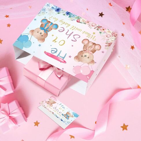 EIGHTSTATES Gender Reveal Gift Bag with Card and Tissue Paper Baby Shower Paper Bag, Pink and Blue He or She Gender Reveal Candy Bags, for Baby Shower Party Supplies Decorations in Saudi Arabia