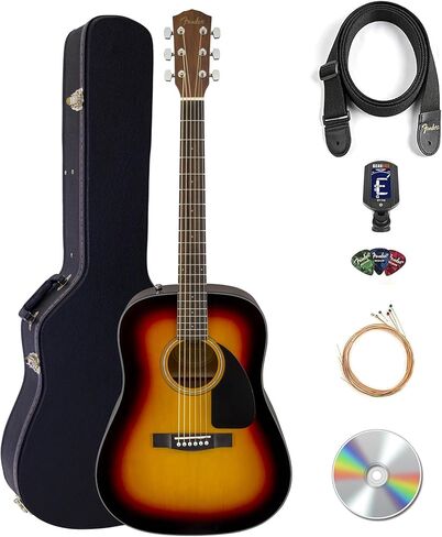 Fender FA-125 Dreadnought Acoustic Guitar - Sunburst Bundle with Hard Case, Tuner, Strings, Strap, Picks, and Austin Bazaar Instructional DVD in Saudi Arabia