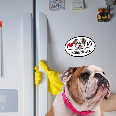 Magnet Me Up I Love My English Bulldog Dog Breed Car Magnet Decal, 4x6 Inches Oval, Decoration for Vehicle, Fridge, and More! Sweet Natured and Charming, Cute Peeking Dog Bumper Magnet, Made in USA in Kuwait