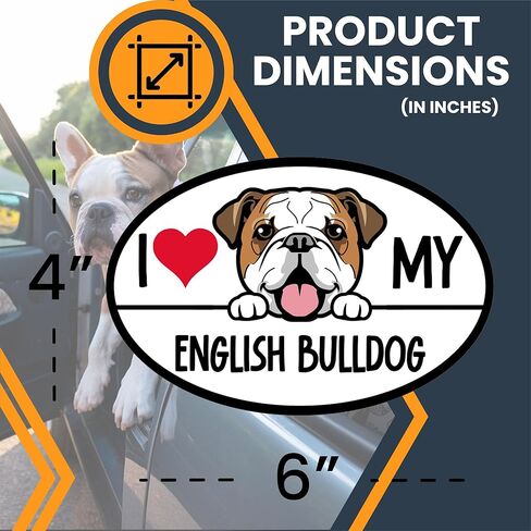 Magnet Me Up I Love My English Bulldog Dog Breed Car Magnet Decal, 4x6 Inches Oval, Decoration for Vehicle, Fridge, and More! Sweet Natured and Charming, Cute Peeking Dog Bumper Magnet, Made in USA in Kuwait