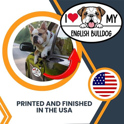 Magnet Me Up I Love My English Bulldog Dog Breed Car Magnet Decal, 4x6 Inches Oval, Decoration for Vehicle, Fridge, and More! Sweet Natured and Charming, Cute Peeking Dog Bumper Magnet, Made in USA in Kuwait