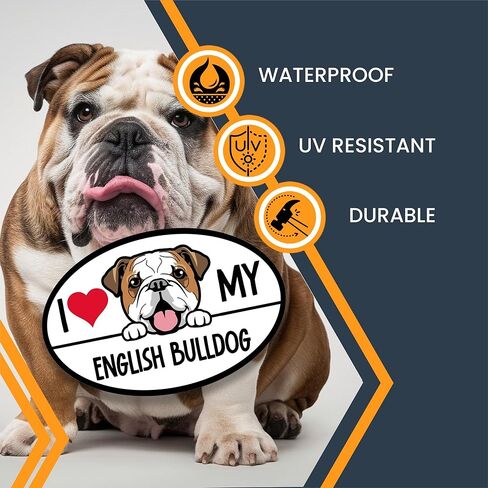 Magnet Me Up I Love My English Bulldog Dog Breed Car Magnet Decal, 4x6 Inches Oval, Decoration for Vehicle, Fridge, and More! Sweet Natured and Charming, Cute Peeking Dog Bumper Magnet, Made in USA in Kuwait