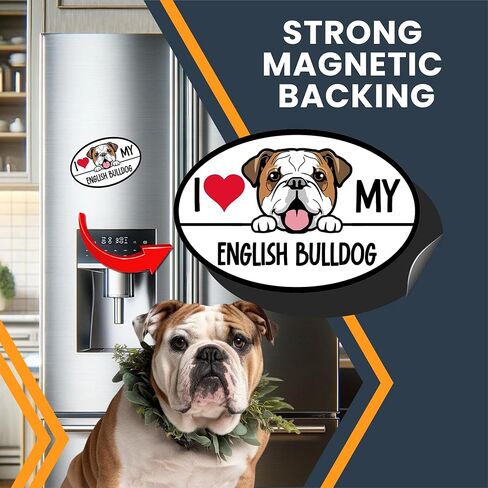 Magnet Me Up I Love My English Bulldog Dog Breed Car Magnet Decal, 4x6 Inches Oval, Decoration for Vehicle, Fridge, and More! Sweet Natured and Charming, Cute Peeking Dog Bumper Magnet, Made in USA in Kuwait