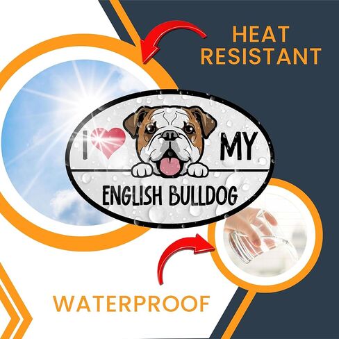Magnet Me Up I Love My English Bulldog Dog Breed Car Magnet Decal, 4x6 Inches Oval, Decoration for Vehicle, Fridge, and More! Sweet Natured and Charming, Cute Peeking Dog Bumper Magnet, Made in USA in Kuwait