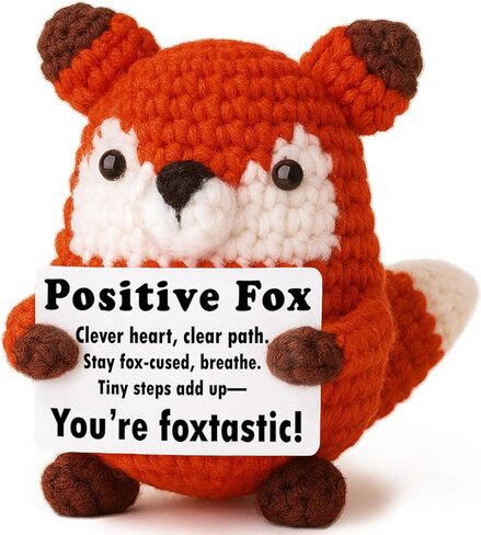 Positive Focus Gift – Mini Crochet Fox Plush with Pun Card, Kawaii Desk Decor, Study Work Motivation, Year-Round Presents Keepsake for Birthday Christmas Stocking Stuffers Easter in Saudi Arabia