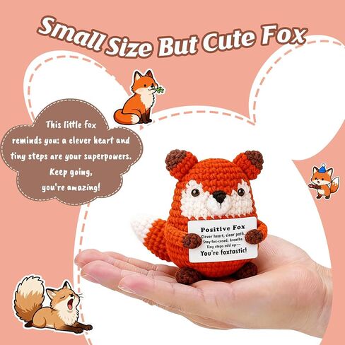 Positive Focus Gift – Mini Crochet Fox Plush with Pun Card, Kawaii Desk Decor, Study Work Motivation, Year-Round Presents Keepsake for Birthday Christmas Stocking Stuffers Easter in Saudi Arabia