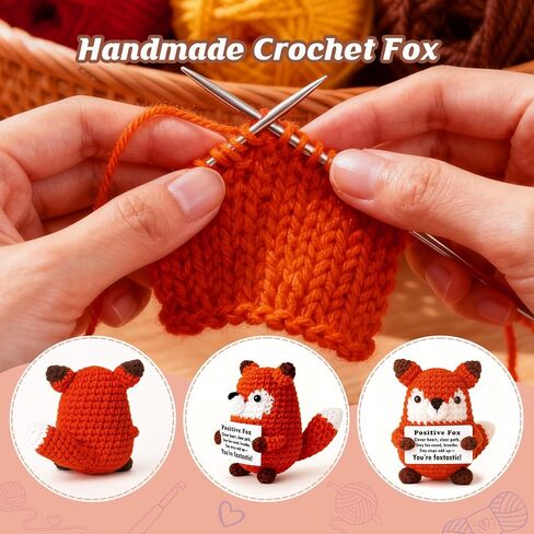 Positive Focus Gift – Mini Crochet Fox Plush with Pun Card, Kawaii Desk Decor, Study Work Motivation, Year-Round Presents Keepsake for Birthday Christmas Stocking Stuffers Easter in Saudi Arabia