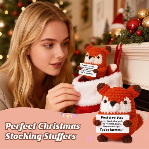 Positive Focus Gift – Mini Crochet Fox Plush with Pun Card, Kawaii Desk Decor, Study Work Motivation, Year-Round Presents Keepsake for Birthday Christmas Stocking Stuffers Easter in Saudi Arabia