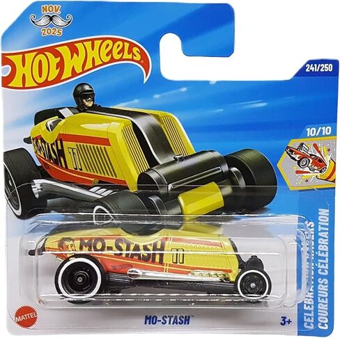 Hot Wheels - Mo-Stash - Celebration Racers 10/10 - JBB46 - Short Card - Yellow - Racing Roadster - Mattel 2025 - 1:64 in Kuwait